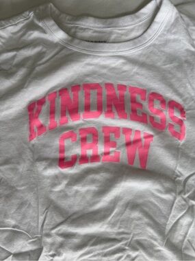 White "Kindness Crew" Graphic Tee - Pink Lettering